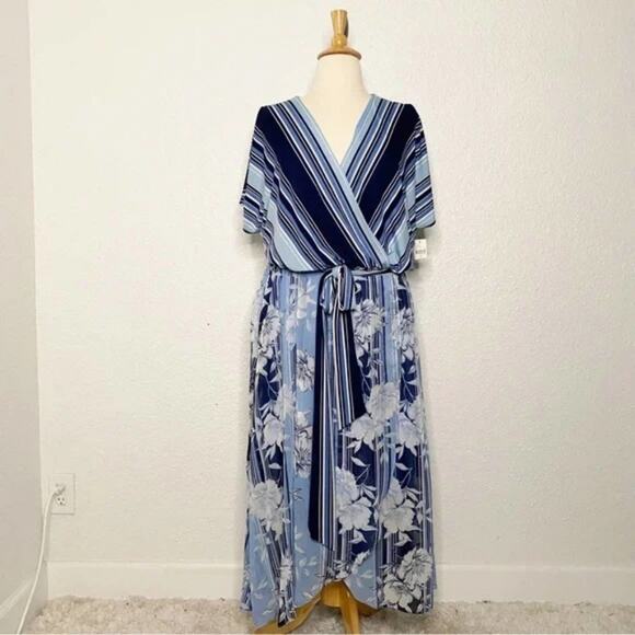 LANE BRYANT BLUE striped, floral faux wrap MAXI DRESS plus SIZE‎ 26 - Picture 11 of 11